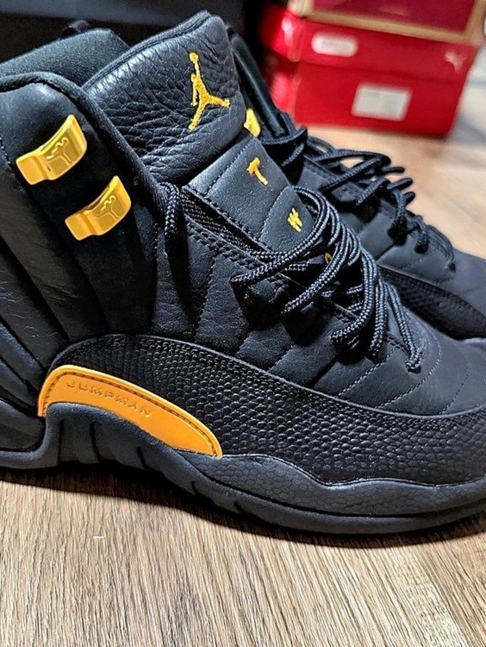 Jordan 12 Retro Kids Sneakers Black Gold Boys US 6.5Y